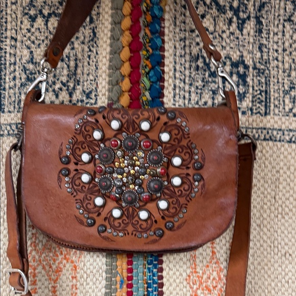 Campomaggi Handbags - Campomaggi “Siena Pochette Bag” in studded embossed cognac leather. New with tag